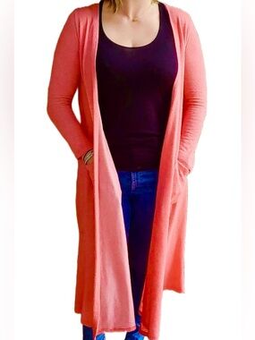 LuLaRoe Sarah Duster Cardigan Burnt Orange Open Front Long Sweater w/ Pockets 🧡